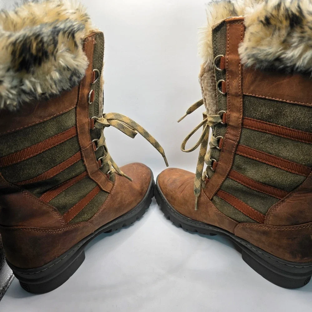 Keen Womens Wapato Boot Size 9.5 Tall Waterproof Brown Leather Lace Up Sherpa
